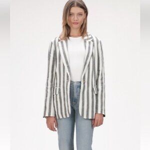 Gap longline linen blend grey and whitew stripes blazer super cute ladies XL